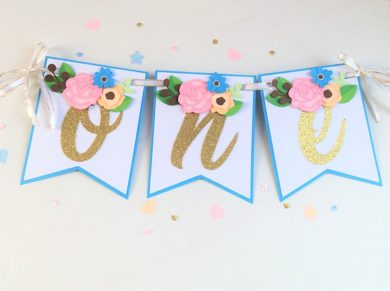 Floral One High Chair Banner Floral 1st Birthday Banner image 0