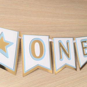 Blau Gold Hochstuhl Banner, Ein Hochstuhl Banner, Baby Boy 1 st Geburtstag Banner, Blau Gold Geburtstag Deko, Twinkle Twinkle - Versandfertig