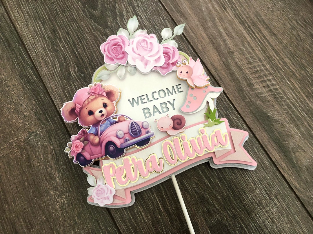 Teddy Bear Cake Topper: Pink & Gold Baby Shower Decor - Etsy