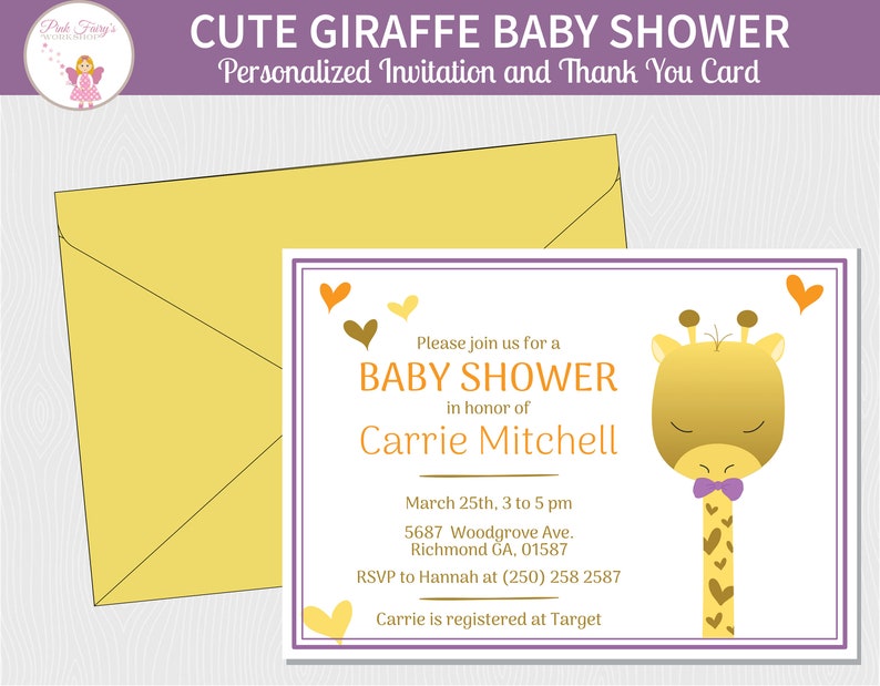 Cute Giraffe Boy or Girl Baby Shower Invitation and Thank You image 0