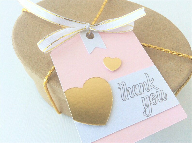 Pink Gold 12 Thank You Tags Thank You Favor Tags Pink Gold image 0