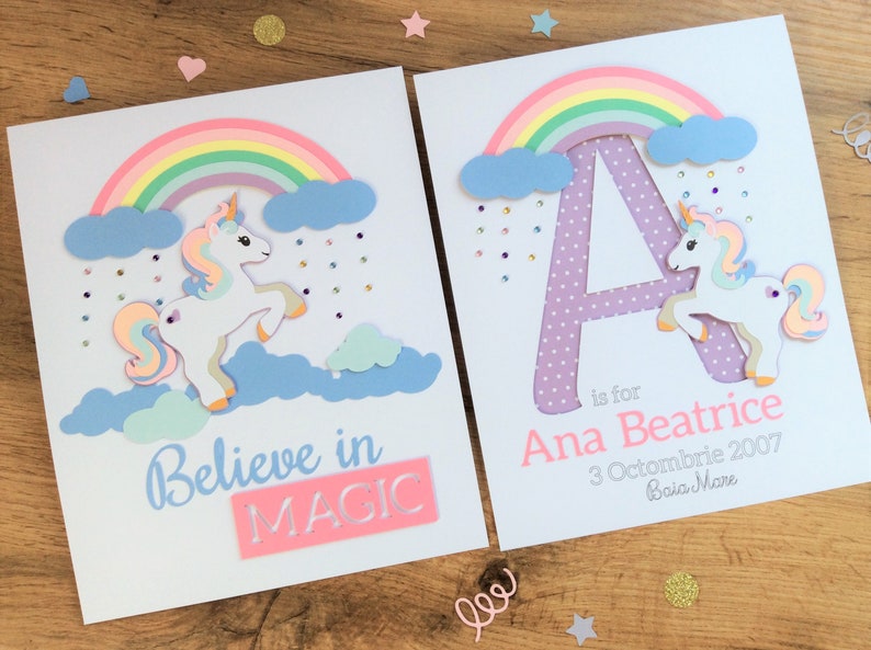 Set of 2 Unicorn Nursery Signs Girls Personalized Unicorn image 0