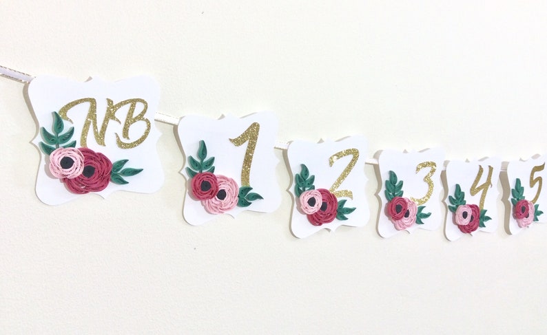 Monthly Photo Banner Boho Floral Banner 1st Birthday Photo image 0