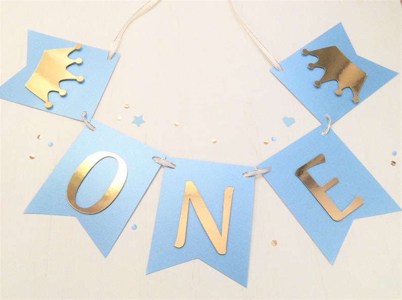 Blue Gold Royal High Chair Banner One High Chair Banner Boy image 0