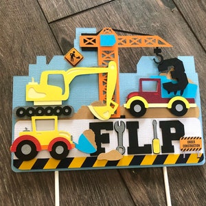 Construction Cake Topper: Excavator, Crane, Truck Birthday Party Decor
