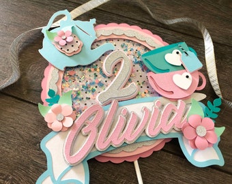 Decorazione per torta a tema Tea Party Shaker: teiera e tazze per decorazioni di compleanno