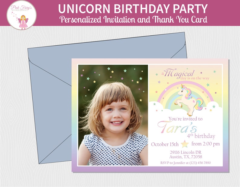 Unicorn Birthday Invitation Magical Party Unicorn Rainbow image 0