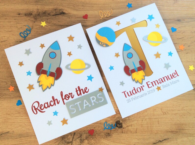 Set of 2 Rocket Nursery Signs Boys Personalized Rocket Stars image 0