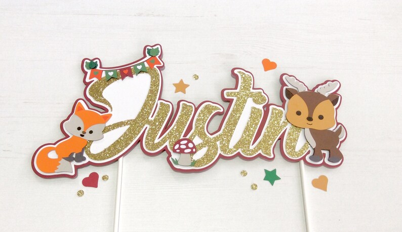 Woodland Name Cake Topper Woodland Fall 1st Birthday Party image 0