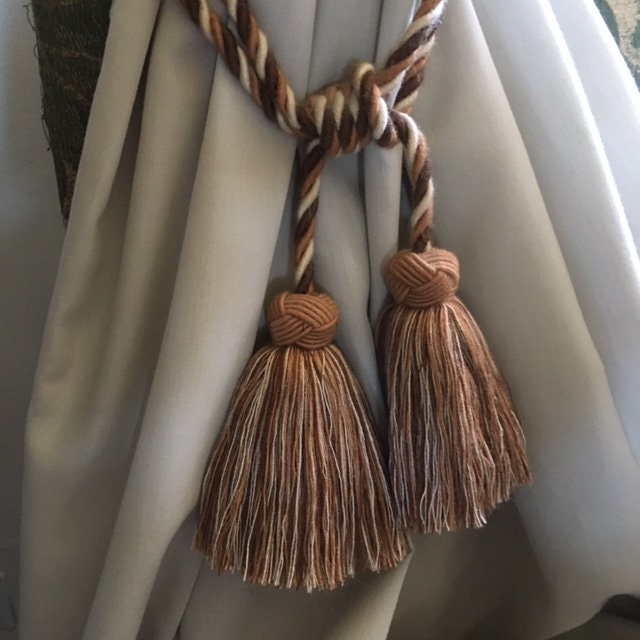 Une Paire de Fabuleux Vintage Français Qualité Torsadée Rideaux Cordon Torsadés avec Glands.