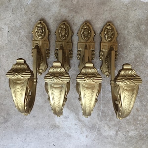 Set of 4 -Exquisite French empire design antique decorative bronze curtain rod supports  hold-backs with a gilt ormolu finish