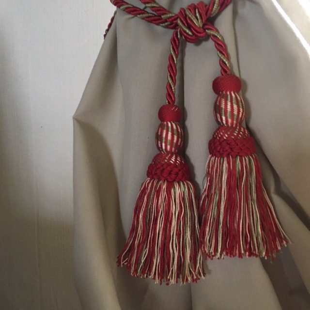 Une Paire de Fibres Naturelles Finement Décorées Vintage Français Qualité Torsadée Cordon Rideau Tie