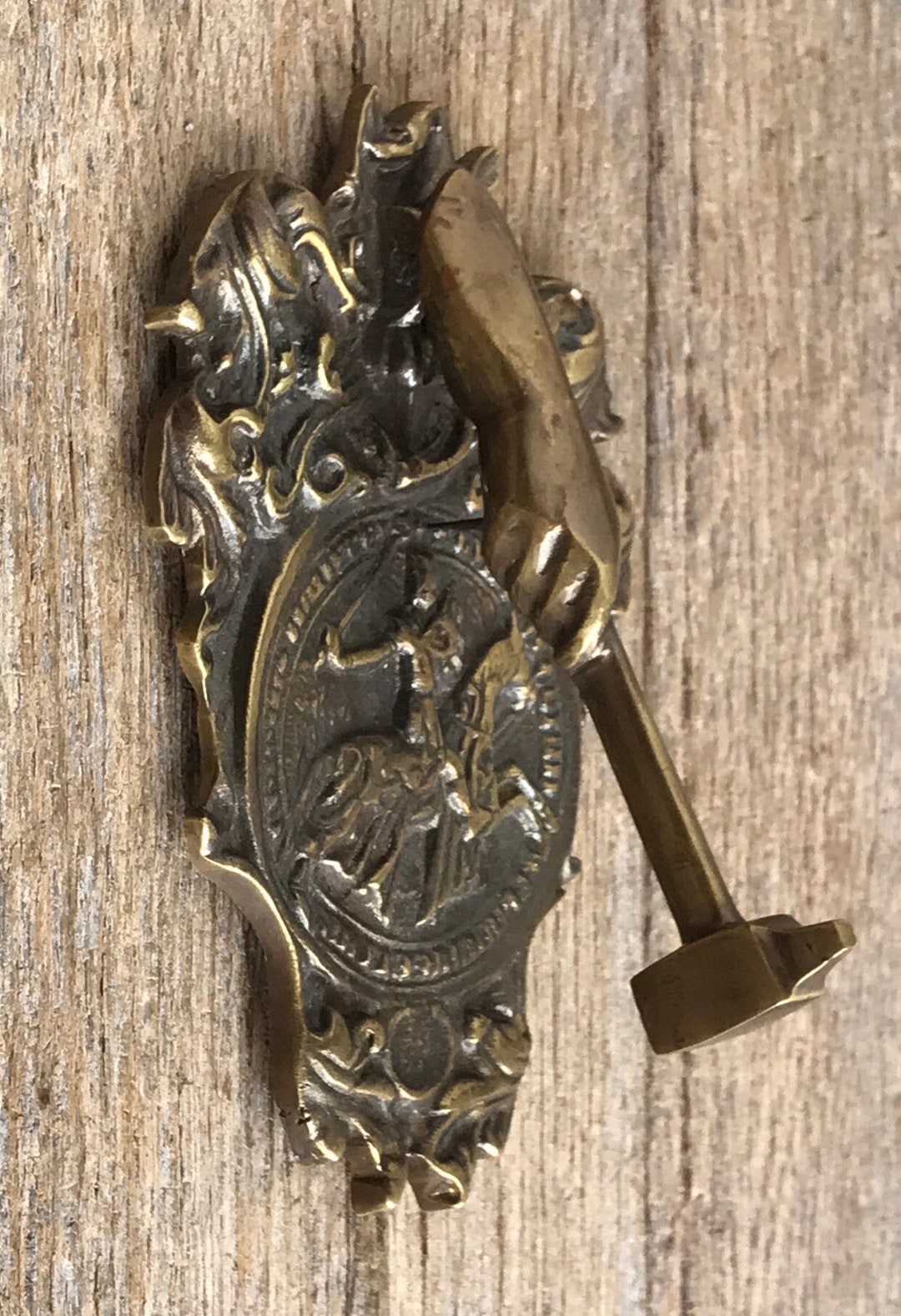 Antique Bronze Patinated Door Knocker French Masonic Knights Templar