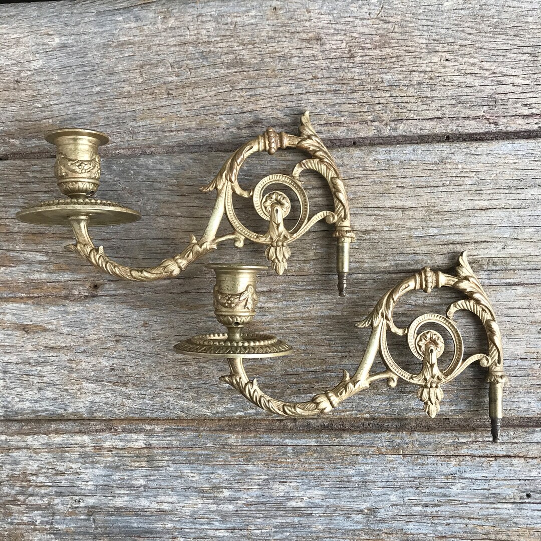 A Detailed Pair of French Gilt Bronze Art Antique Bracket Candle