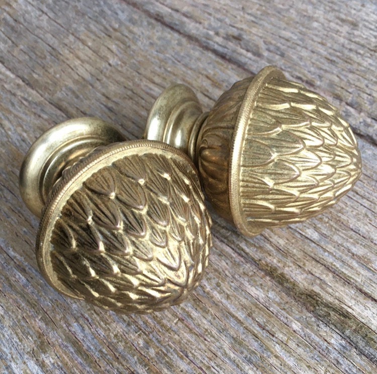 Une Charmante Paire de Motif Naturaliste Français Extrémités Tringle à Rideau Repoussées ou Des Fini