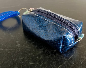 Blue Glitter Vinyl Itty Bitty Boxy Bag with Wrist Coil