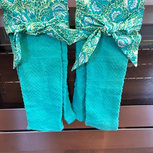 Teal Aqua Hanging Tea Towels with Bow set of 2