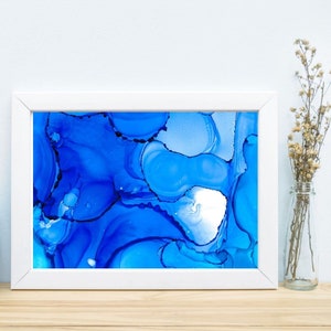 DIGITAL Blue Alcohol Ink Print - Blue 5x7 8x10 wall art print - office desk art - Printable blue art