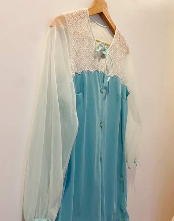 Vintage 60s Baby Blue Baby Doll Nightgown w/Broca… - image 4