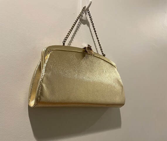 Vintage 50s Gold Lame Framed Handbag with Gold To… - image 2