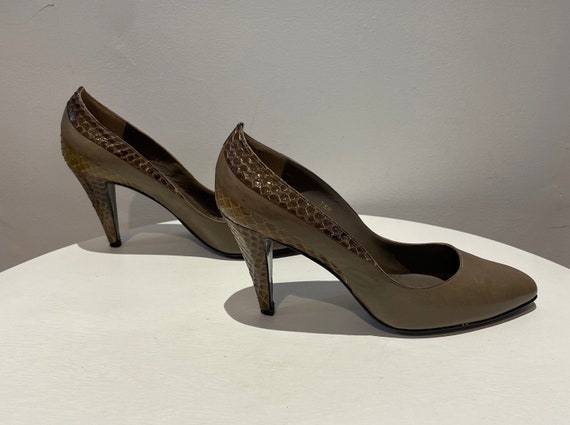 Vintage 80s Anne Klein Olive/Khaki Leather & Snak… - image 1