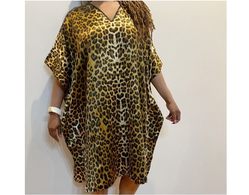 Winlar Women's Moomoo One Size vintage nighty leopard print silky animal  euc b21