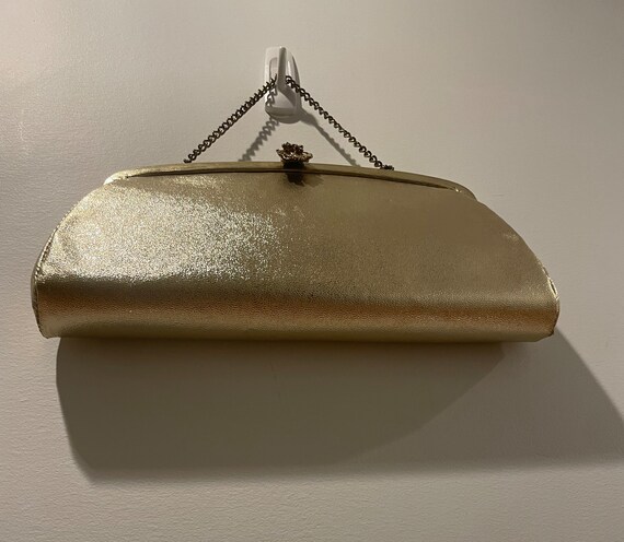 Vintage 50s Gold Lame Framed Handbag with Gold To… - image 5