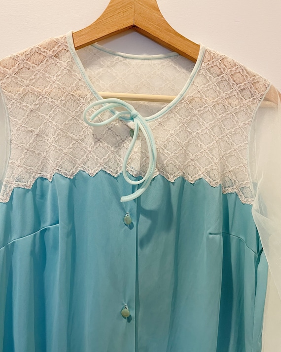 Vintage 60s Baby Blue Baby Doll Nightgown w/Broca… - image 5