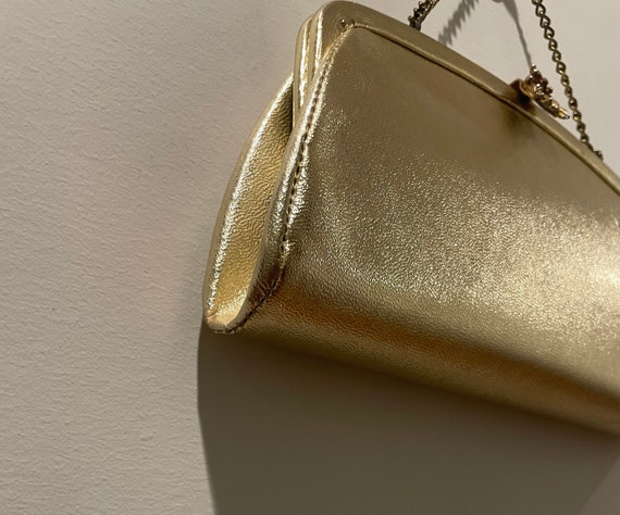 Vintage 50s Gold Lame Framed Handbag with Gold To… - image 3