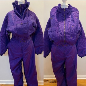 Vintage 80s Edelweiss Electric Purple, Paisley Quilted Ski Suit/Snow Suit