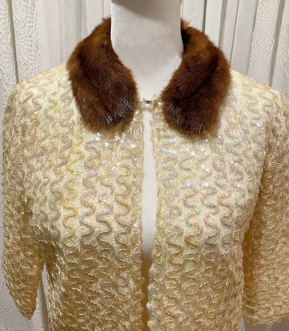 Vintage 50s Gentex Creme Iridescent Sequins Boler… - image 2