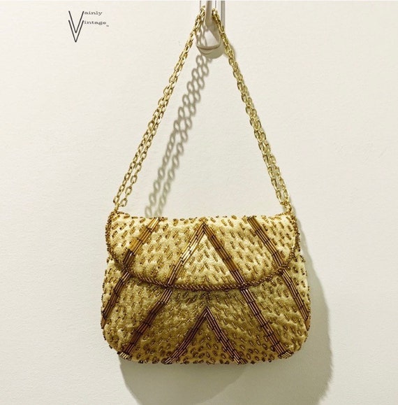 Vintage 50s Fine Arts Bag Co. Gold Beaded Handbag/