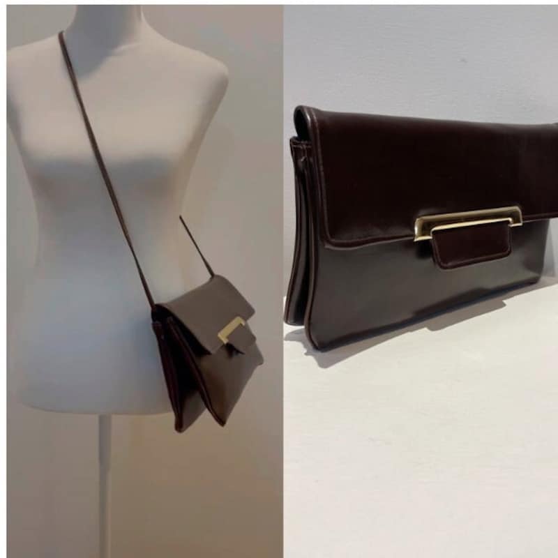 60's/70's Mod Chocolate Brown Leather Envelope Clutch main image 1