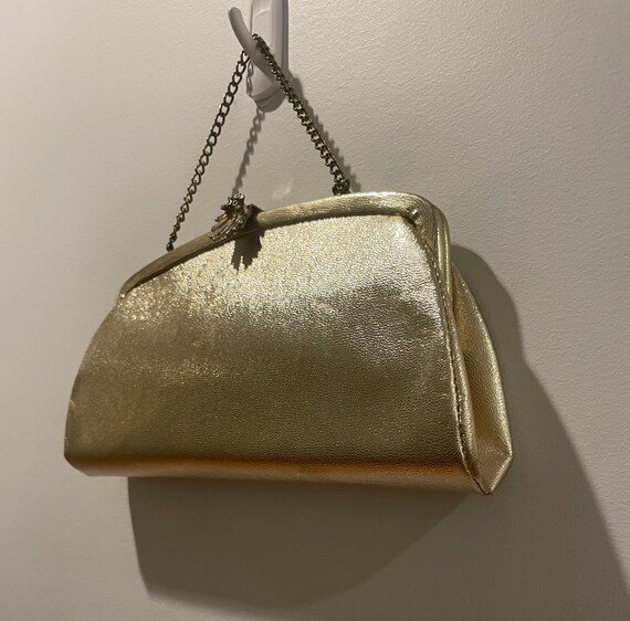 Vintage 50s Gold Lame Framed Handbag with Gold To… - image 4