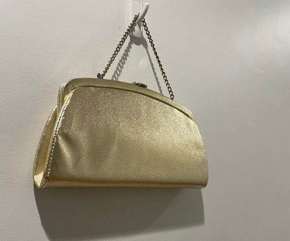 Vintage 50s Gold Lame Framed Handbag with Gold To… - image 7