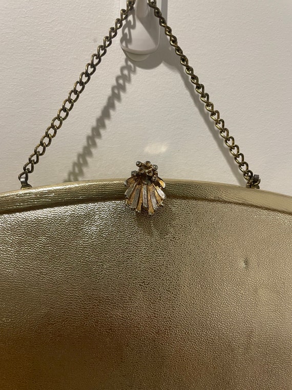 Vintage 50s Gold Lame Framed Handbag with Gold To… - image 6