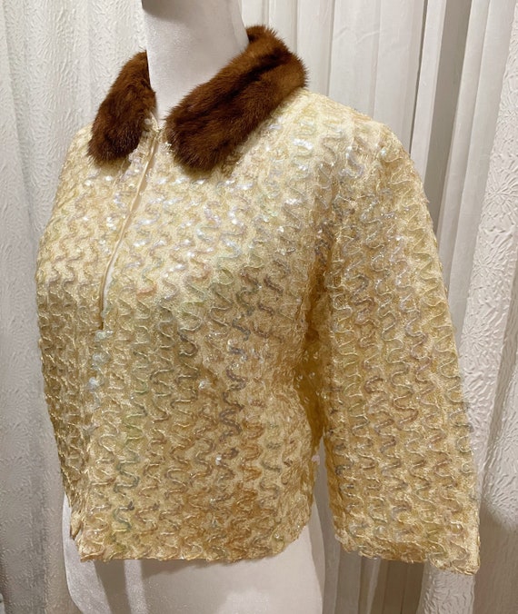 Vintage 50s Gentex Creme Iridescent Sequins Boler… - image 4