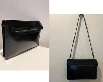 Vintage 70s Black Leather Handbag/Clutch