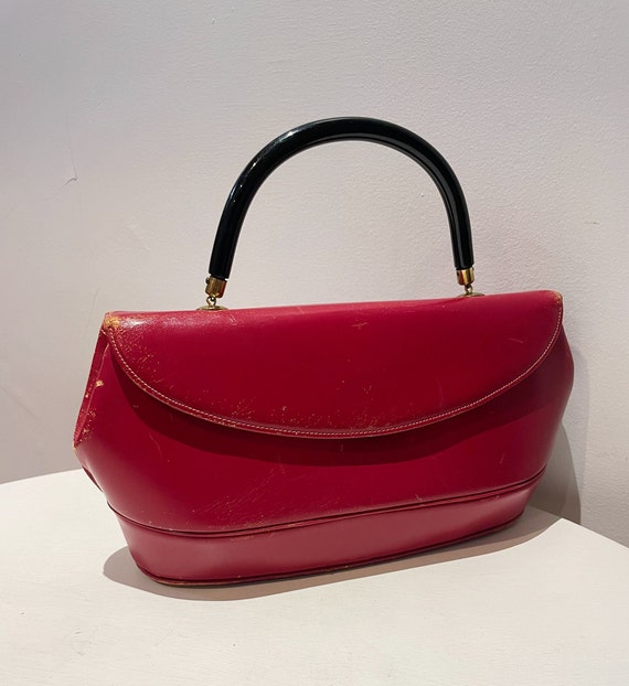 Vintage top handle black patent purse, 50's/60's vibe… Gem