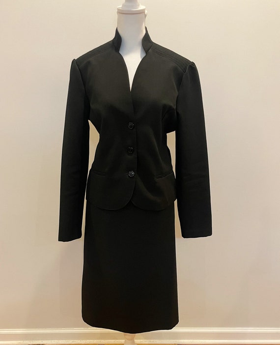 Vintage 70s Black Skirt Suit w/ Mandarin Collar a… - image 2
