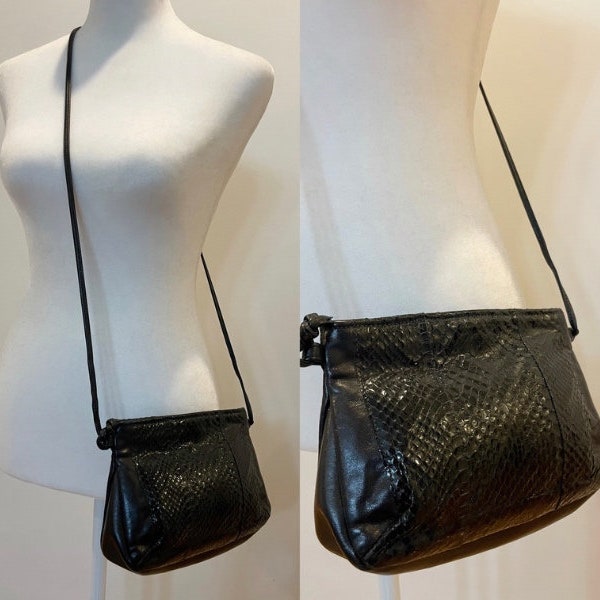 Vintage des années 80 Mr cuir cuir noir et sac à main bandoulière en peau de serpent