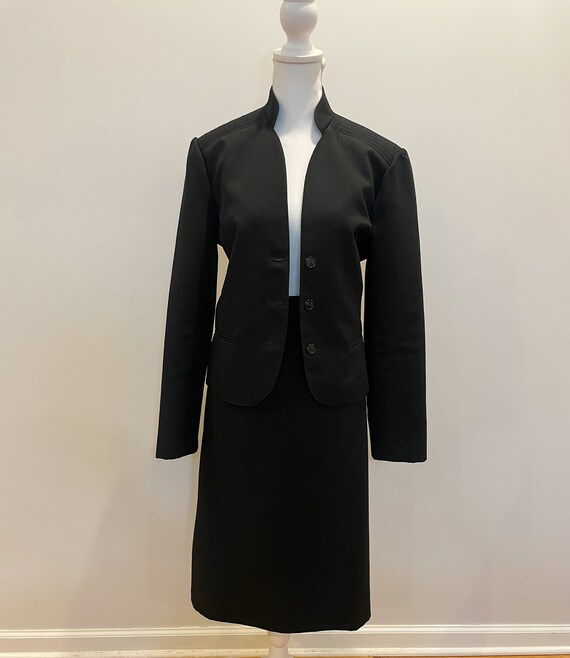Vintage 70s Black Skirt Suit w/ Mandarin Collar a… - image 4