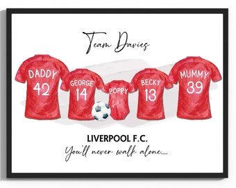 Custom Liverpool Football Shirt Print, 4-5 Shirts,Birthday gift, Father's Day, Christmas, Dad Gift, Grandad Gift, Football family print (D8)