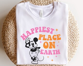 Happiest Place On Earth Mickey Retro Disney Shirt, Disney World Shirt, Disneyland Shirts, Disney Shirt, Disneyland Shirt, Disney World Shirt