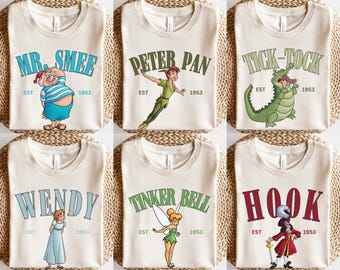Peter Pan Shirt, Matching Disney Shirts, Group Disney Shirts, Vacation Tee, Wendy Captain Hook Mr. Smee Tick-Tock Tinker Bell Nana Shirt