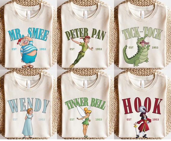 Peter Pan Shirt, Matching Disney Shirts, Group Disney Shirts, Vacation Tee, Wendy Captain Hook Mr. Smee Tick-Tock Tinker Bell Nana Shirt