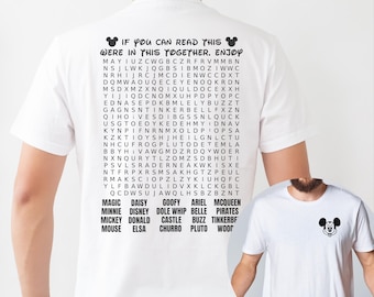 Camiseta interativa de caça-palavras da Disney, camiseta de férias da WDW