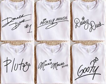 Disney Characters Signatures Shirt, Group Disney Shirts, Mickey Mouse, Disneyland Shirt, Disney Family, Minnie, Pluto, Donald, Daisy, Goofy