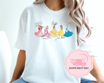 Camiseta de princesa Disney, camiseta de WDW, camisetas Disney familiares a juego, camiseta de Aurora, camiseta de Bella, Blancanieves, Cenicienta, Ariel, princesa firmada