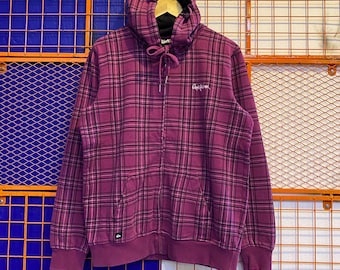 Vintage Quiksilver Sweatshirt Hoodie Full Zip Checked Design